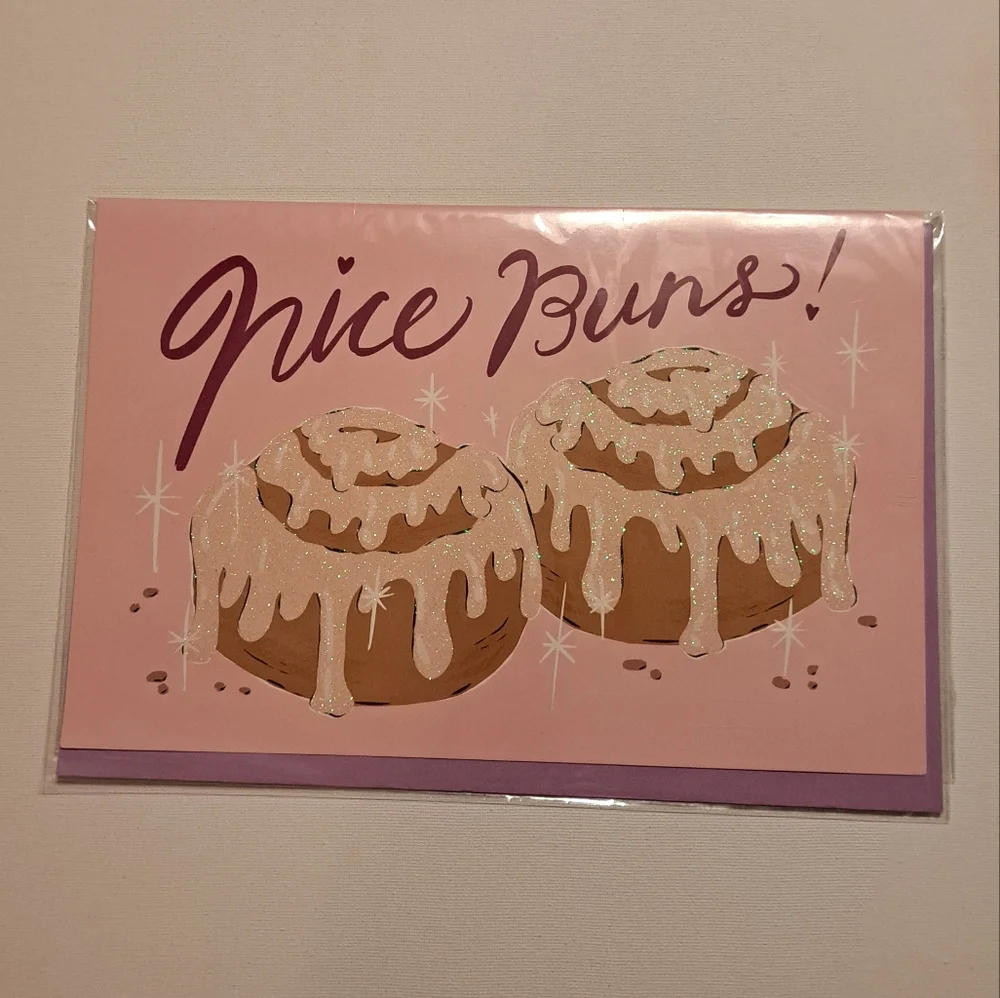 4/$15 🌻 NWT Nice Buns Cinnamon Roll Glitter Valentine's Day Jumbo Card
